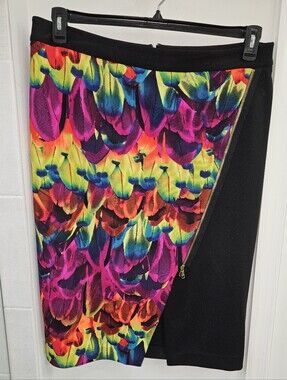 Worthington Multicolor Feather-Print Pencil Skirt with Black Panel